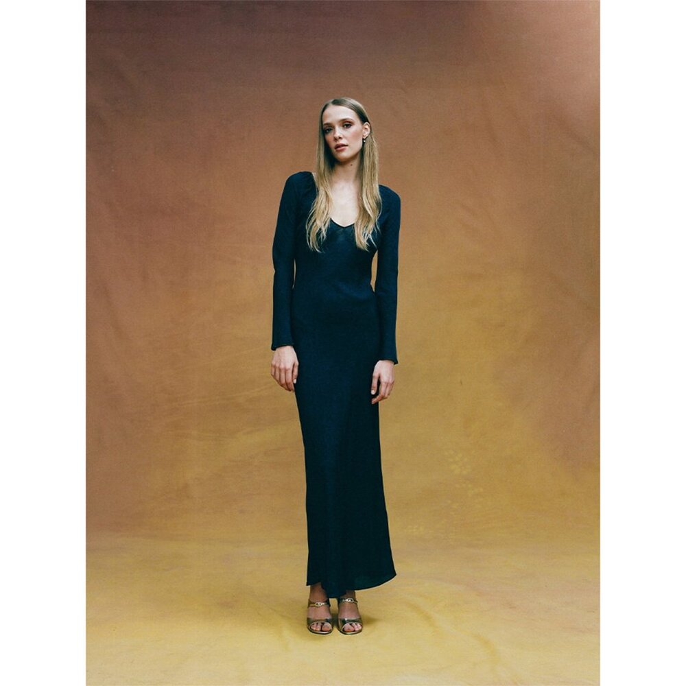 Realisation Par denim blue long-sleeved maxi dress, size M